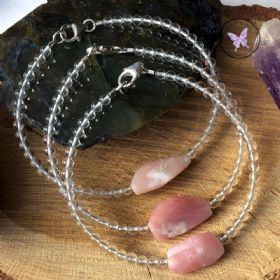 Pink Opal Nugget Healing Bracelet with Clear Quartz